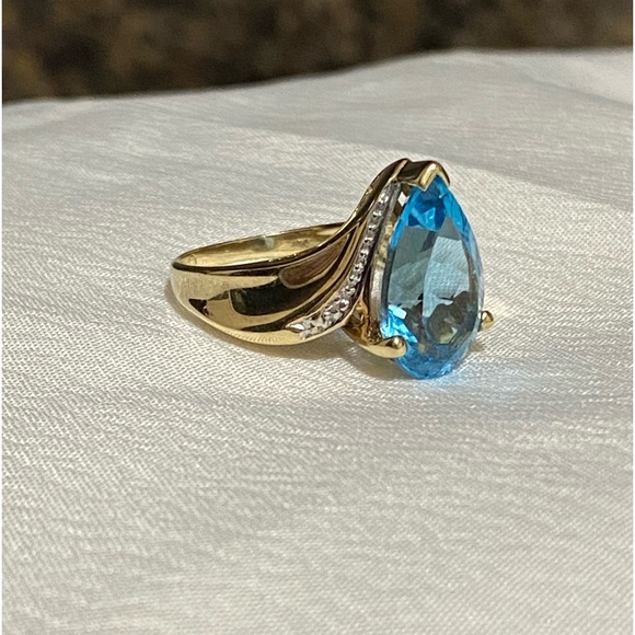 💍VNTG Samuel Aaron Blue Topaz Diamond Gold 10K THL-Size 7.25 Price is FIRM - Picture 7 of 17